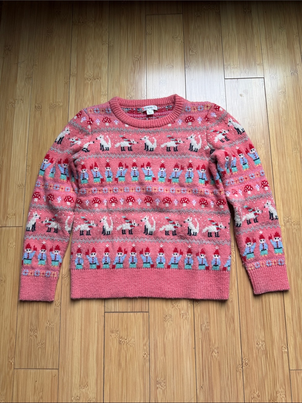Crewcuts Pink Fair Isle Holiday Sweater with Multicolor Motifs